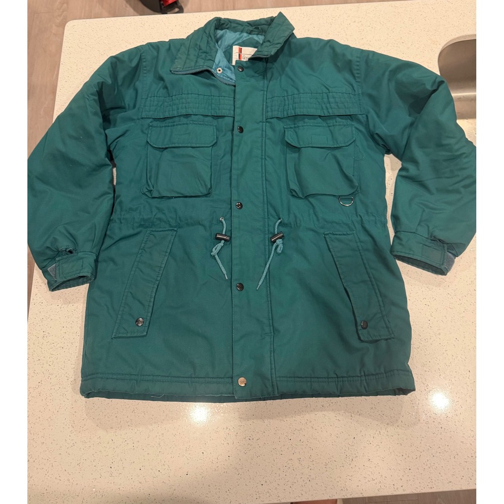 Vintage Guy Loren Teal Green Field Jacket Mens Large Quilted Lining Utility Coat